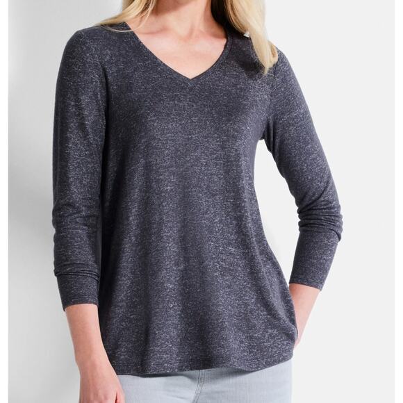 NZT Nic + Zoe Sweet Dreams Heathered Top WMNS S Gray V-Neck Pullover Long Sleeve - Picture 2 of 9